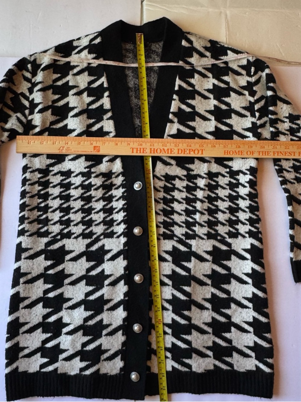 Talbots Black and White Houndstooth Button-Front Cardigan - Picture 3 of 10